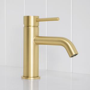 Vienna Short Basin Mixer — Brushed Brass