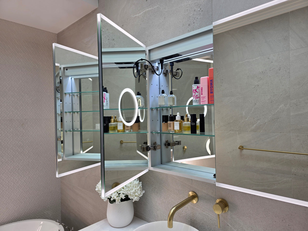 1200mm wide Frameless LED mirror cabinet with built-in magnifier