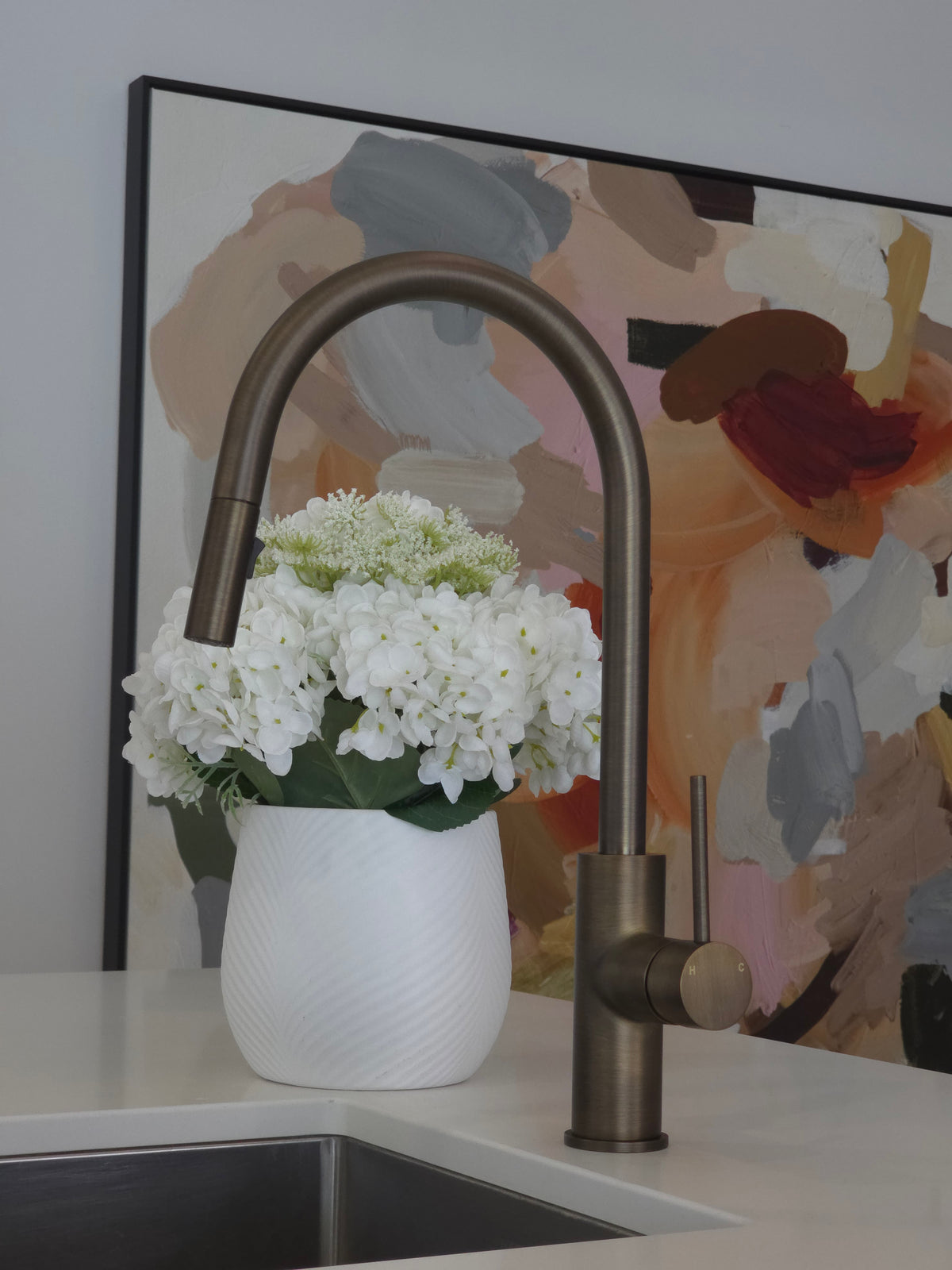Porto Pull-Out Kitchen Mixer Antique Brass