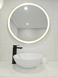 White Bathroom with Stylish 45-Degree Angle Shot of InVogue Smart LED Mirror