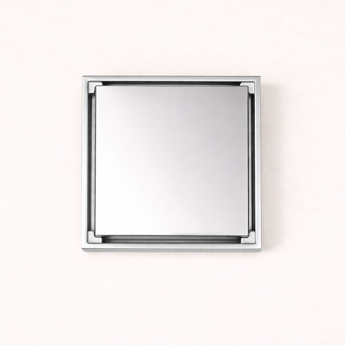 Granada Tile Insert Floor Waste in Chrome, top-down view of the square polished cover on a plain white background
