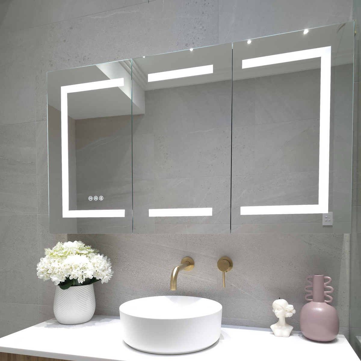 Front view of Rectangle frameless LED bathroom cabinet by Invogue Mirrors and Bathware