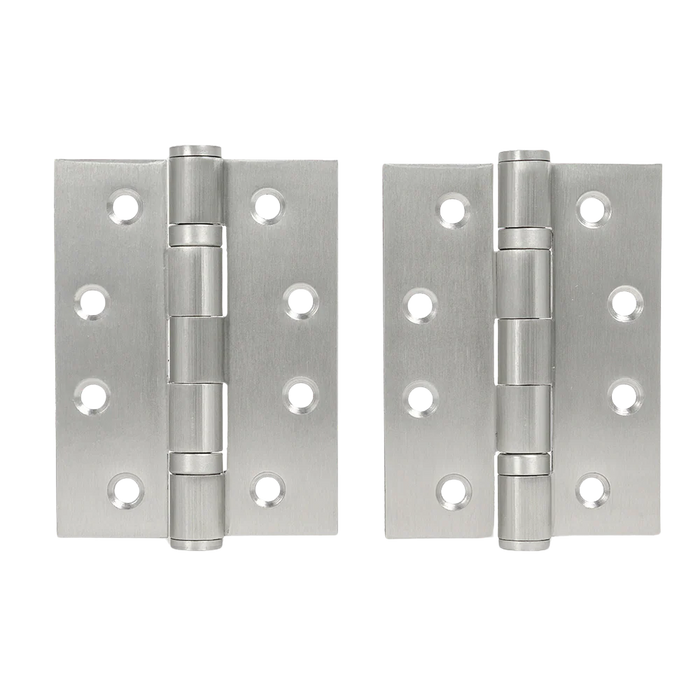 Venezia Door Butt Hinge in Brushed Nickel, pair of hinges laid flat, front view showing the knuckles and screw holes