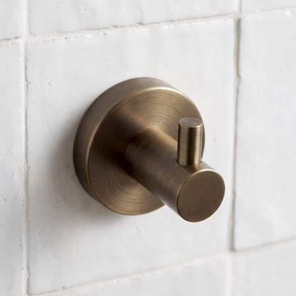 Close-up of the Copenhagen Robe Hook in Antique Brass