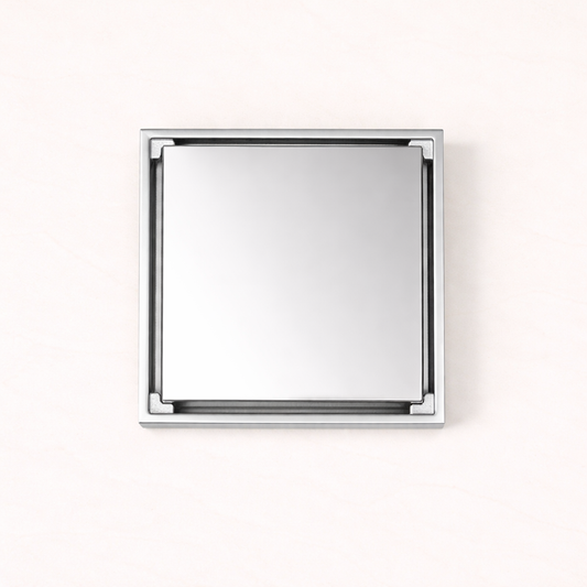 Granada Tile Insert Floor Waste in Chrome, top-down view of the square polished cover on a plain white background