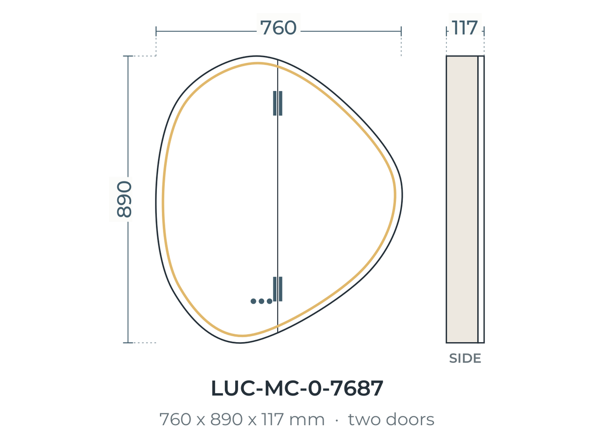 Lucca mirror cabinet dimensions, 760 x 890 x 117 mm