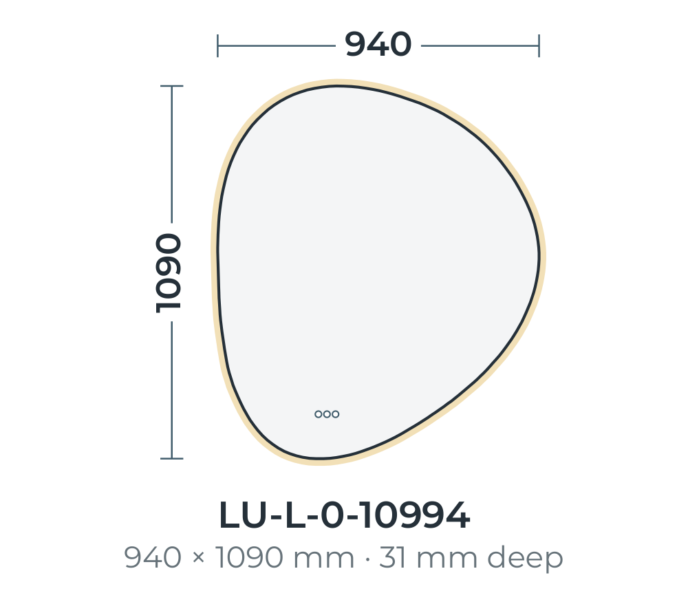 Lucca LED mirror dimensions, 940 x 1090 mm
