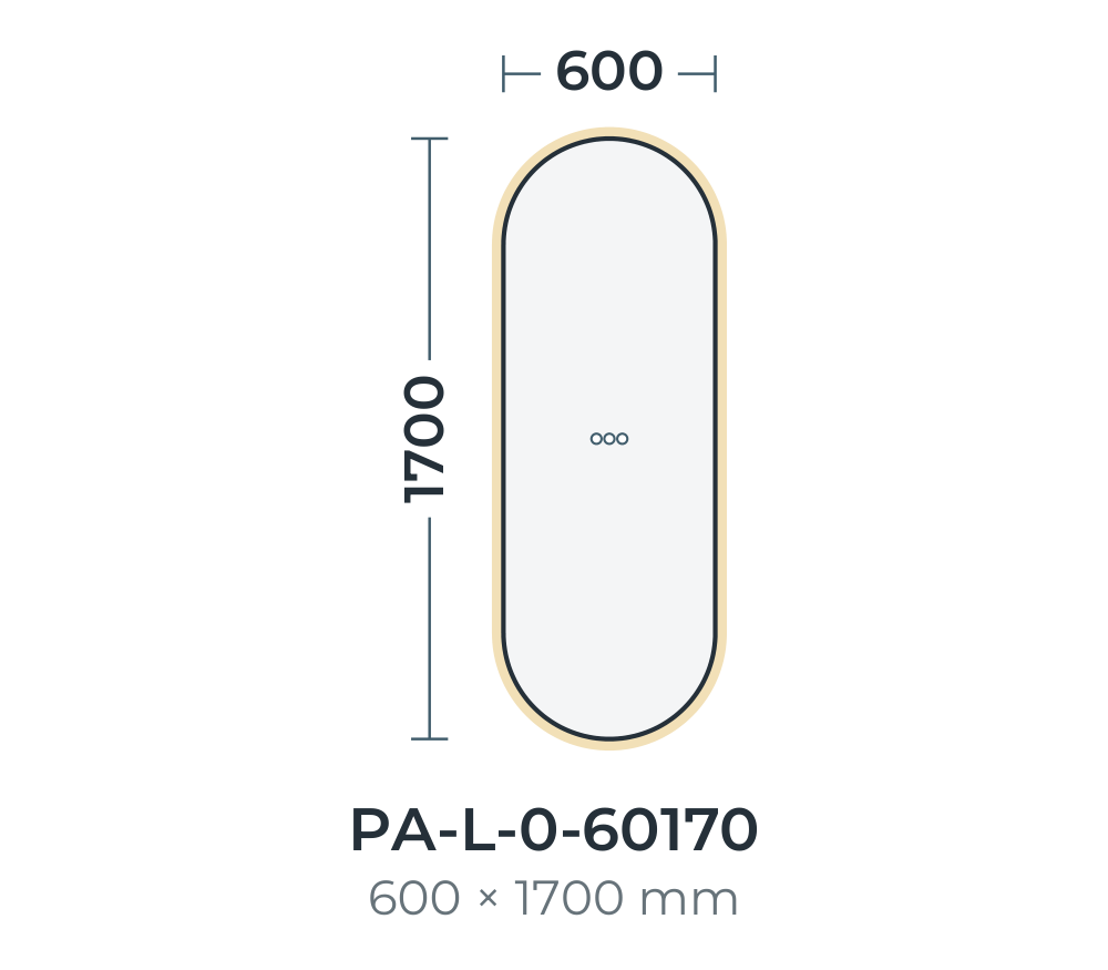 Palmero full-length LED mirror dimensions, 600 x 1700 mm