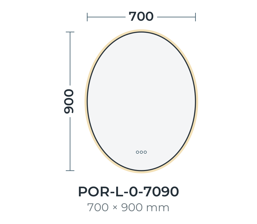 Portofino LED mirror dimensions, 700 x 900 mm