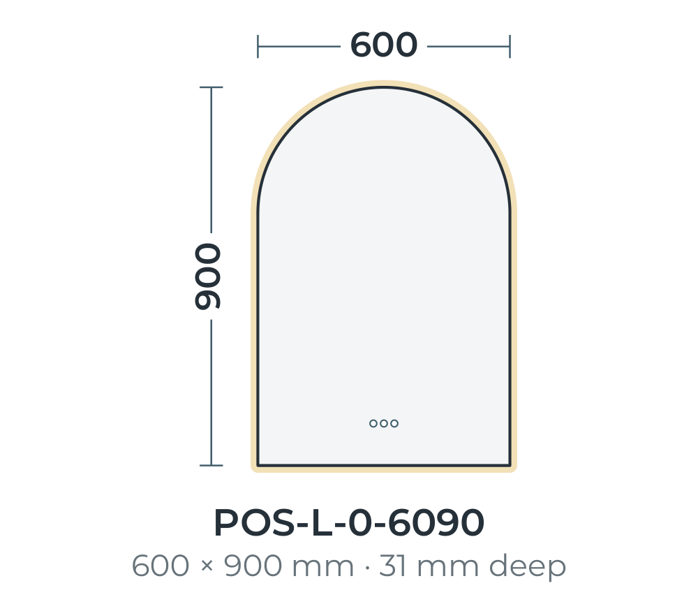 Positano LED mirror dimensions, 600 x 900 mm