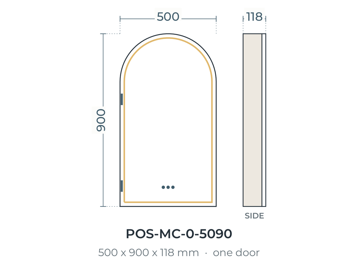 Positano mirror cabinet dimensions, 500 x 900 x 118 mm