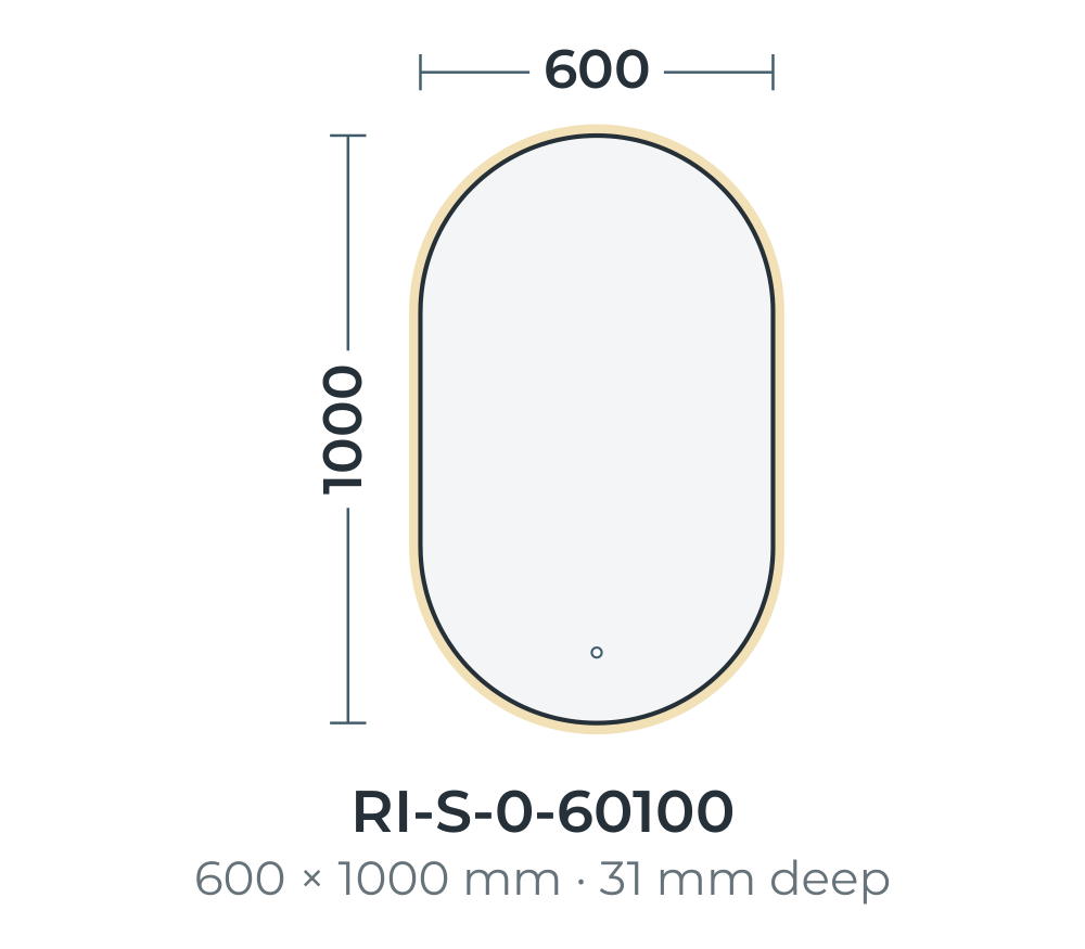 Riviera Ambient backlit mirror dimensions, 600 x 1000 mm