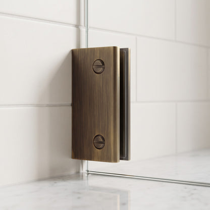 Rhodes Shower Glass Clamp in Antique Brass in a shower
