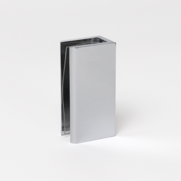 Rhodes Shower Glass Clamp in Chrome, three-quarter view of the U-shaped clamp on a plain white background