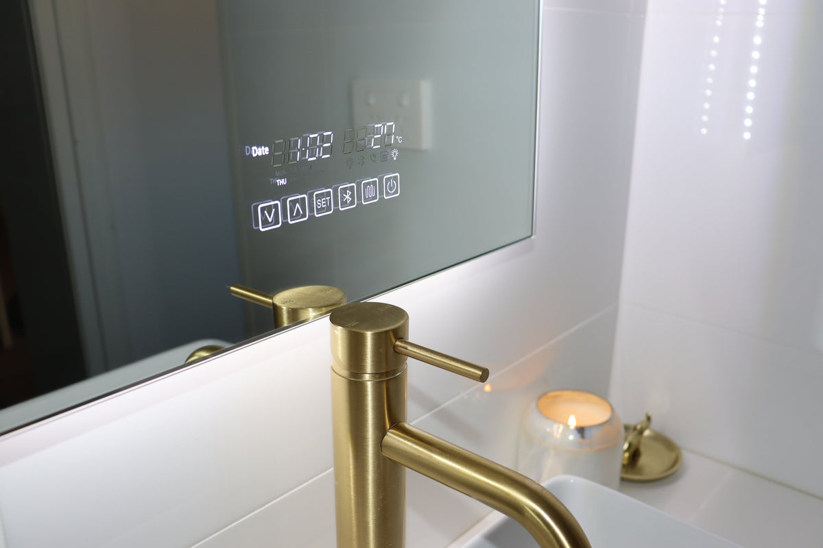 Intuitive Smart LED Mirror with 6 Functional Buttons and Convenient Digital Clock Display
