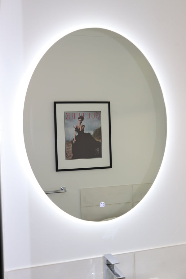 Portofino LED Backlit Mirror in Sleek White Washroom