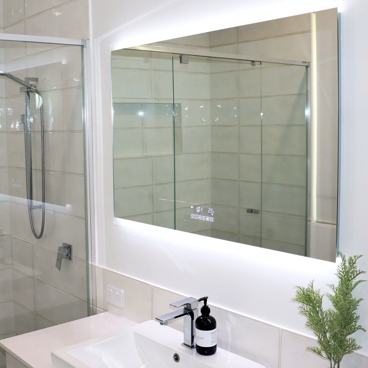 Ample Bathroom Lighting with InVogue Large Smart Backlit LED Mirror and Main Lights